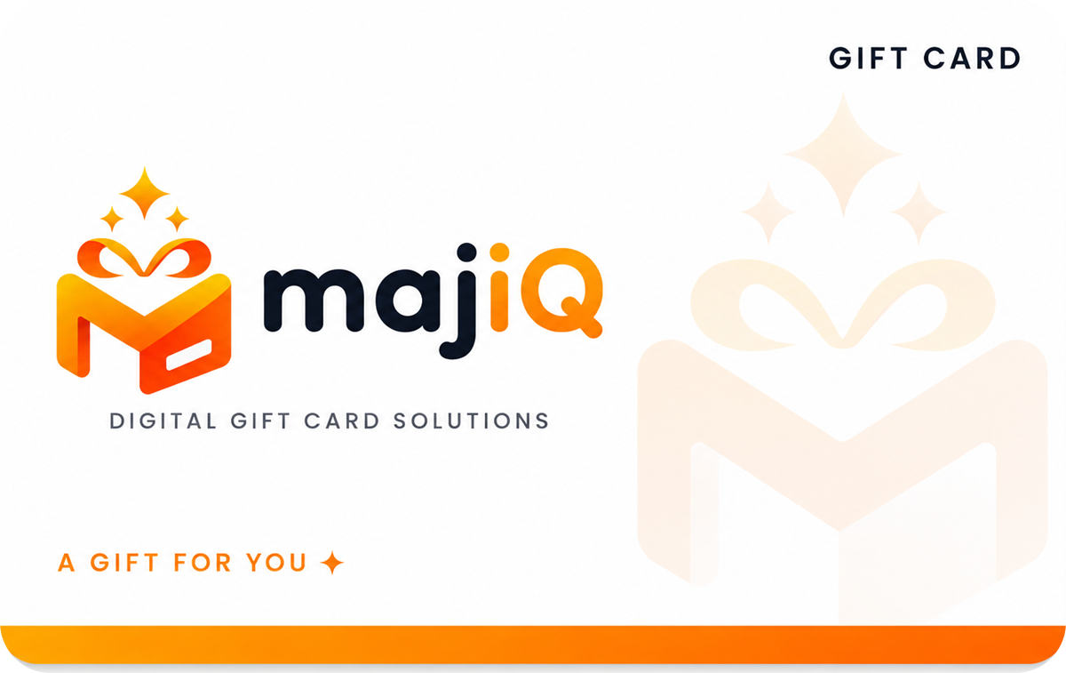 White majiQ gift card with an orange foot stripe